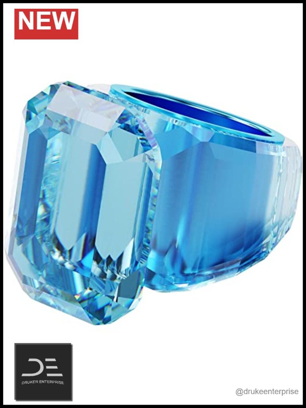 Swarovski Lucent Blue Crystal Statement Cocktail Ring Size 6